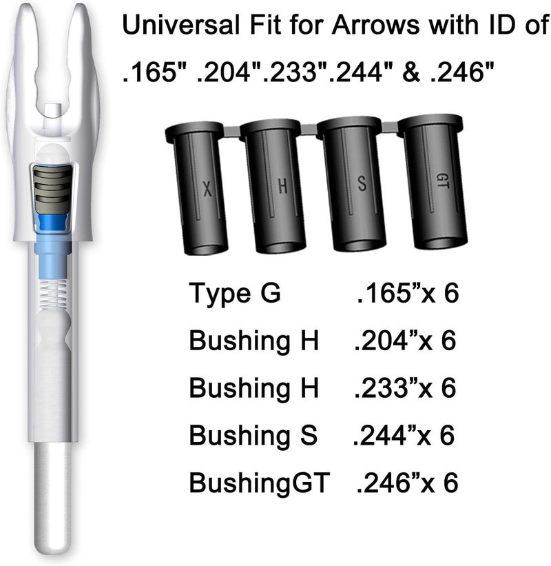 Linpeng 6PCS G Lighted Nocks for Arrows .165 .204 .233 .244 .246 with ON/Off Switch with X, H, S, GT Bushings LED Arrow Nocks - Image 2